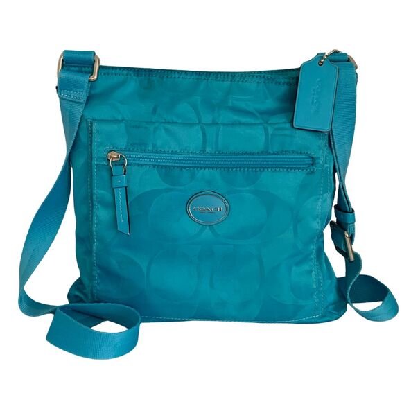 Coach Handbags - Coach Monogram Getaway File Bag Teal Nylon Crossbody